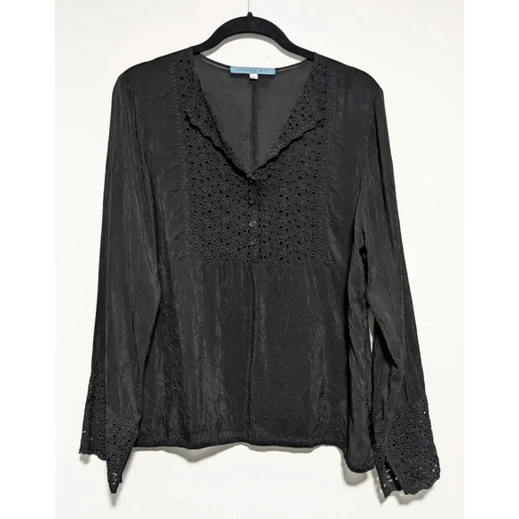 Johnny Was Sheer Crinkle Eyelet Blouse - Picture 1 of 7
